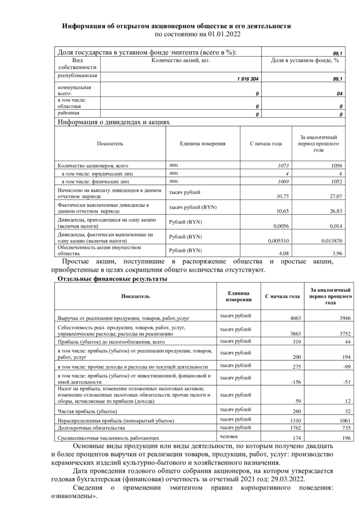 Информация об акционерном обществе